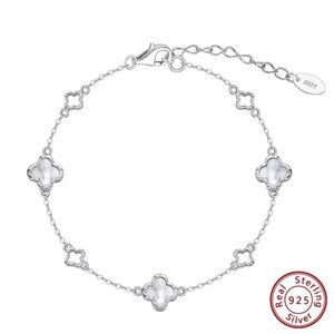 Elegant Sterling Silver Bracelet with Shell Clover Accents